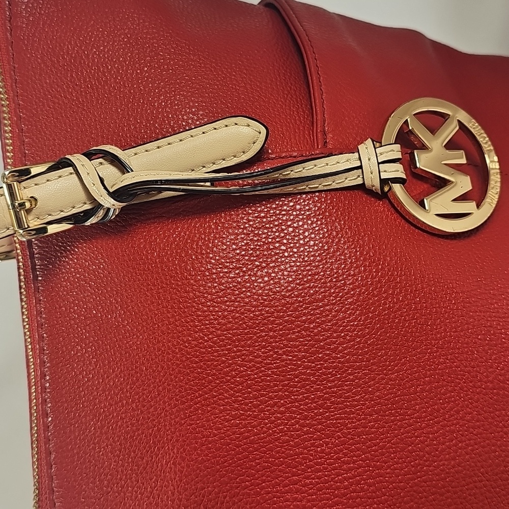 Michael Kors Red Pebbled Leather Tote - Picture 16 of 16